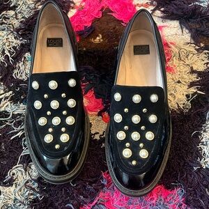 Black pearl studded loafers